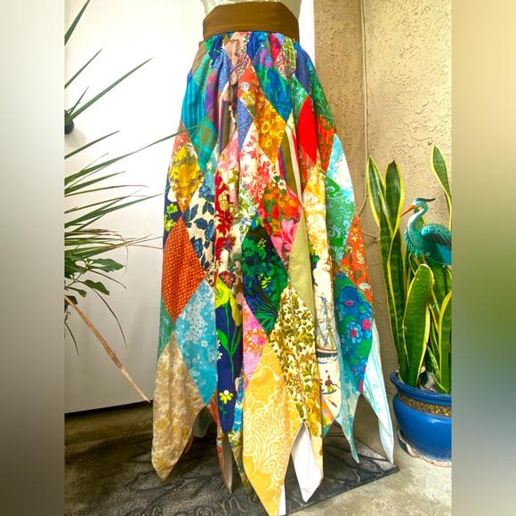Vintage Dresses & Skirts - 60’s vintage patchwork hand made diamond hem maxi skirt